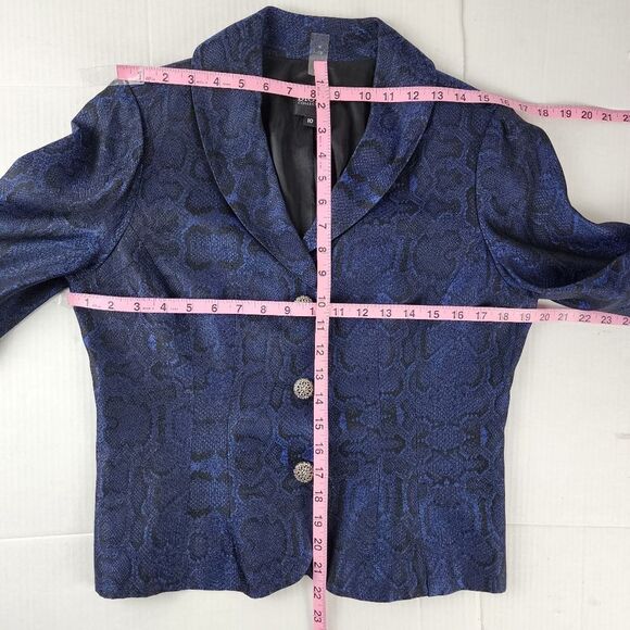 Bigio Animal Print Blazer Blue Black Snakeskin Jacket Acetate Size 10 - Picture 7 of 15